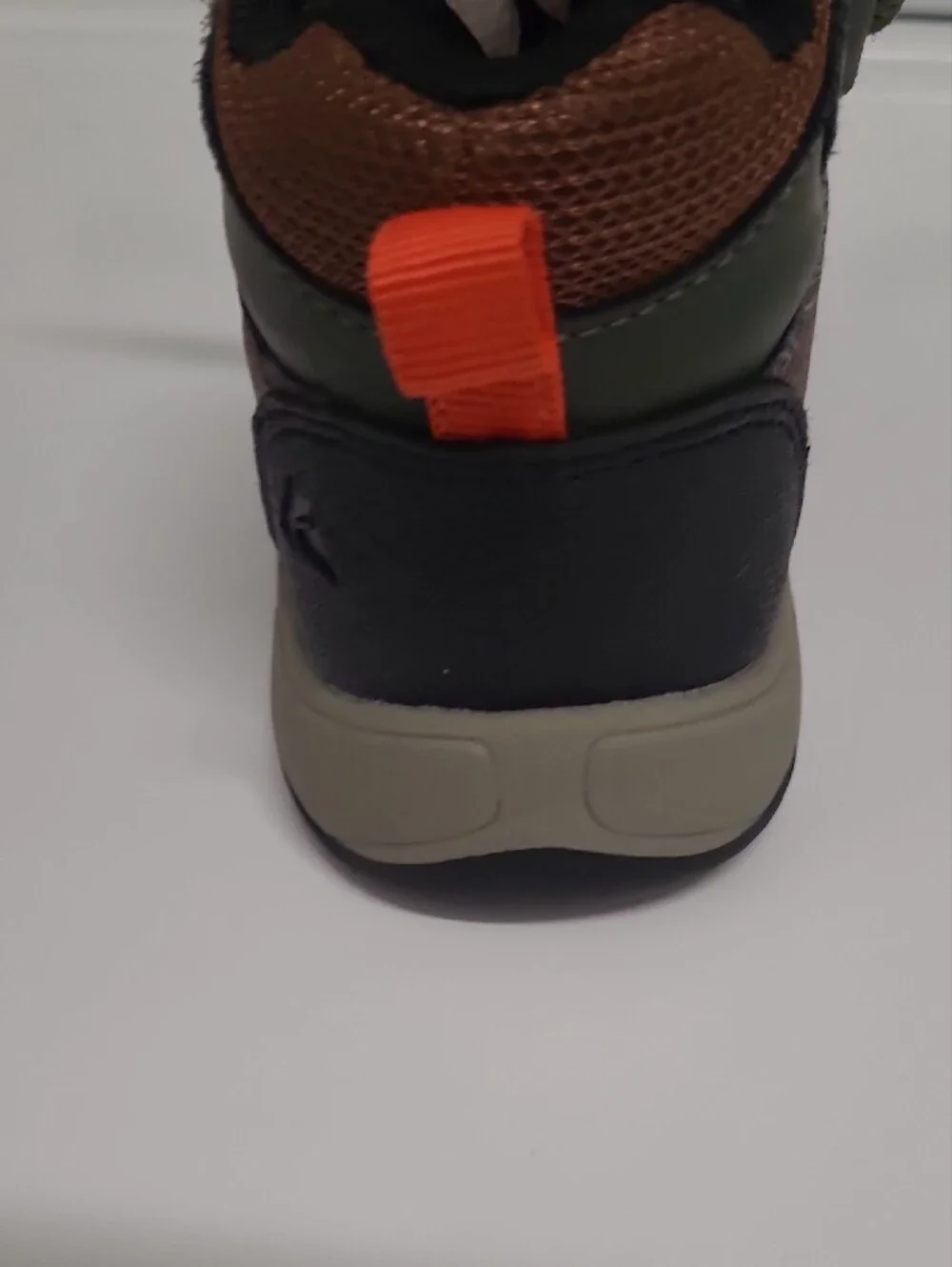 Ozark Trail Olive Green and Brown Kids Outdoor Boots with Orange Accents